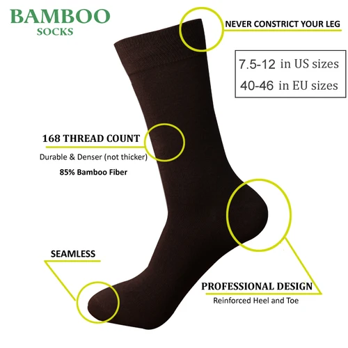 Imagen 2 del producto Calcetines de café de bambú para hombre Match-Up, calcetines de vestir de negocios antibacterianos transpirables (6 par/lote)