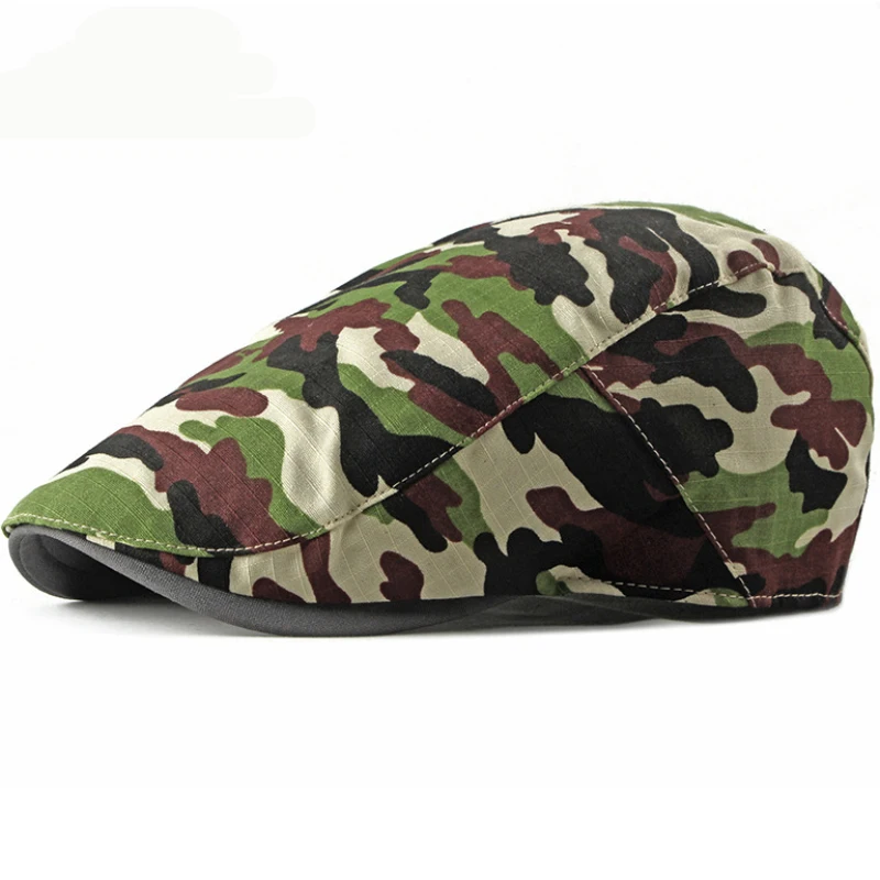 HT2362 Spring Summer Men Women Sun Hat Vintage Camo Camouflage Beret Cap Adjustable   Flat Cap Army Military Beret Men