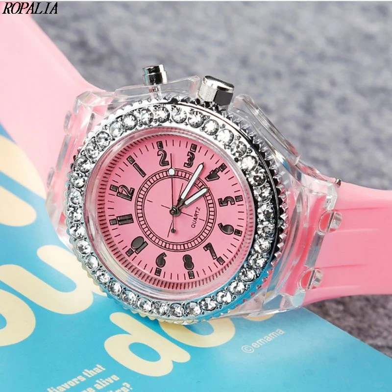 New Women Fashion Illuminate Watch Geneva LED Backlight Crystal Quartz Sport Waterproof Wristwatches