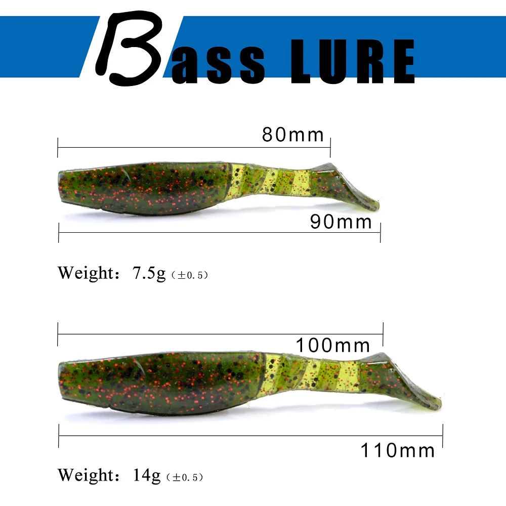 FISH KING 1pc 7.5-14g 벌레 부드러운 실리콘 미끼 T 테일 지그 낚시 미끼 9-11.5cm 고무 Shads 낚시 미끼 Wobblers For Sea Bass