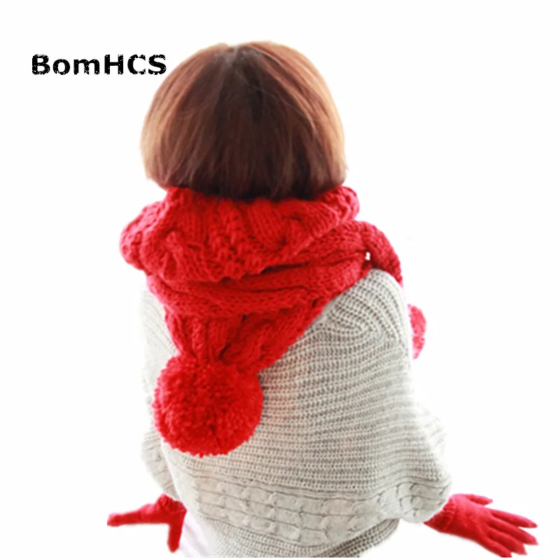 BomHCS Cute Winter Warm Beanie with Scarf 100% Handmade Knitted Hat Neckerchief