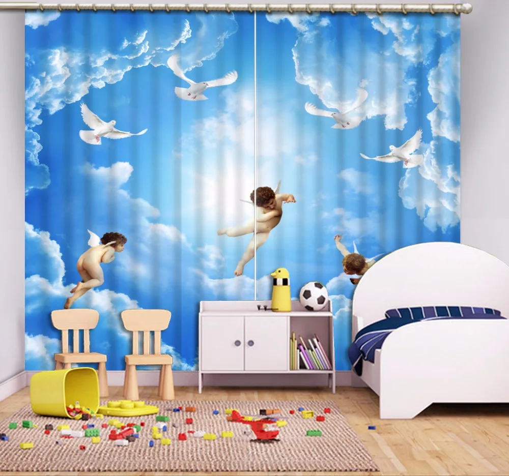 

blue sky angel 3D Photo Printing Blackout Curtains For Living room Bedding room Hotel Drapes Cortinas