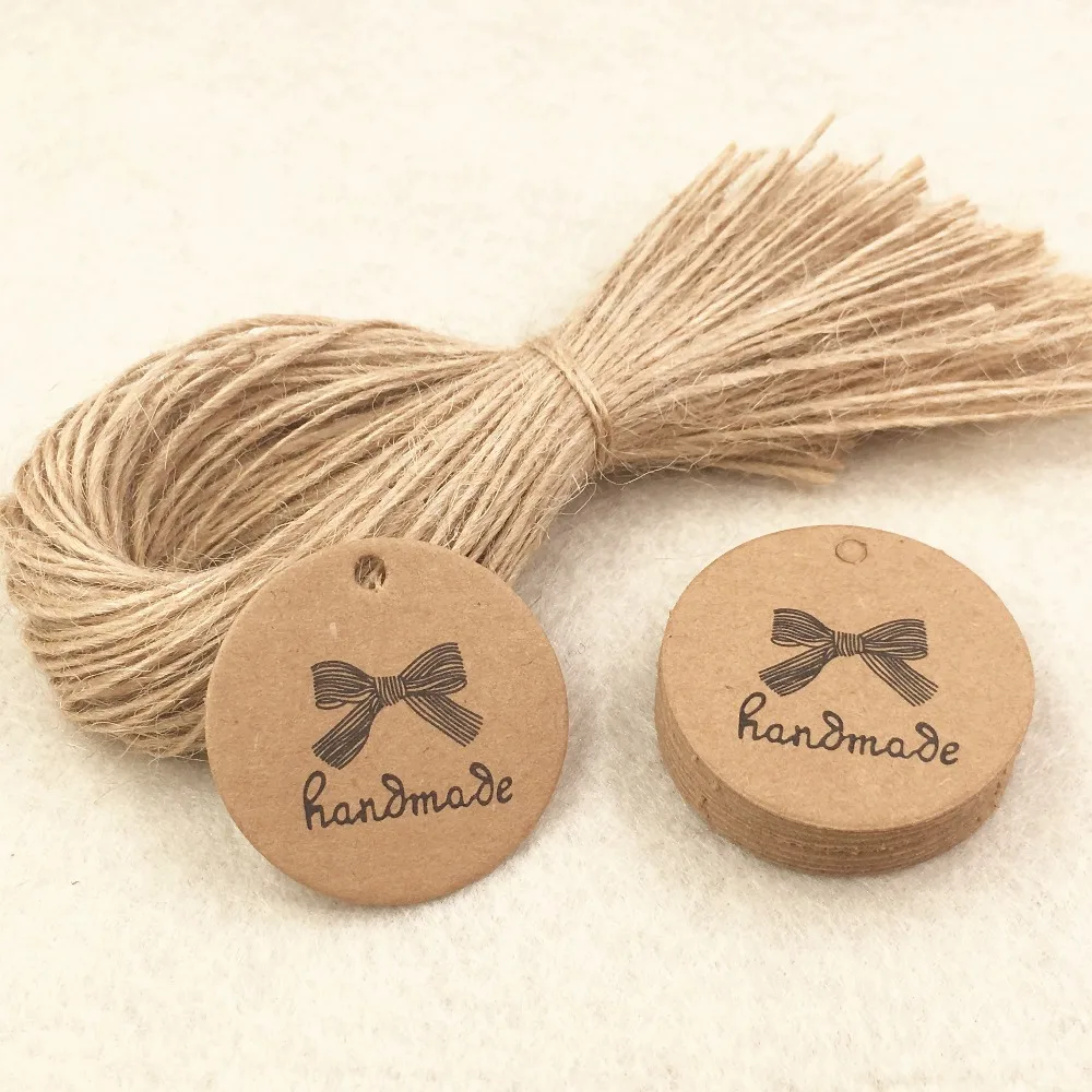 

200pcs Kraft Handmade Gift Tags+200pcs Hemp Strings Wedding Favors Brand Tag ,Handmade Candy/Gift Boxes Packing Labels