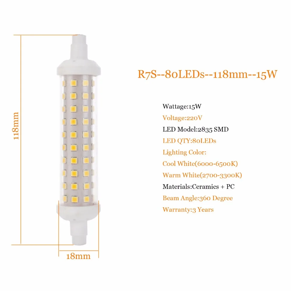 R7s Led 10W 15W 20W Lampy 78mm 118mm 135mm Lampadas Led Ceramics R7s 2835 SMD Leds Żarówka Wymień Lampa Halogenowa 220V J78 J118 J135