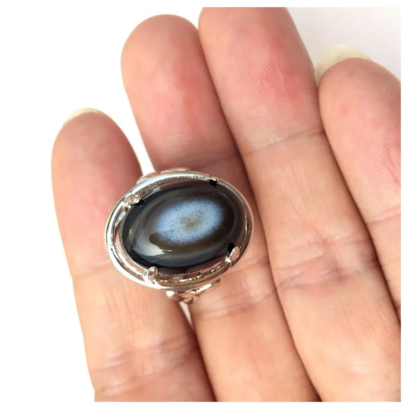 mens rings stainless steel Natural Oval Eye agat Mosaic AdjustableNew Stylish 1PCS
