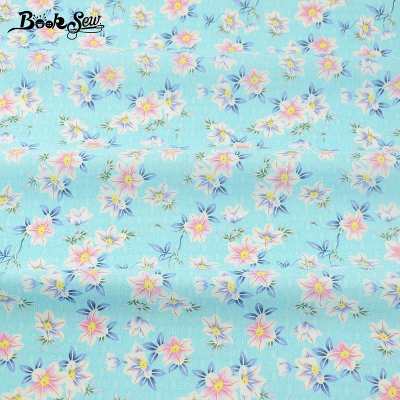 Booksew Cotton Poplin Fabric Lovely Floral Light Blue Dress Crafts Children's Bed Sheets Pillows Shirt Fat Quarter Meter