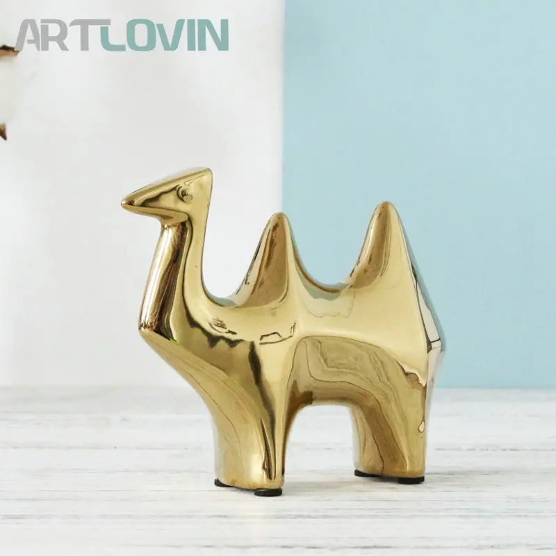 Modern Gold Camel Ceramic Figurines Home Decoration Accessories Golden Animal Decor Bird Figures Ornaments Nice New Year Gifts