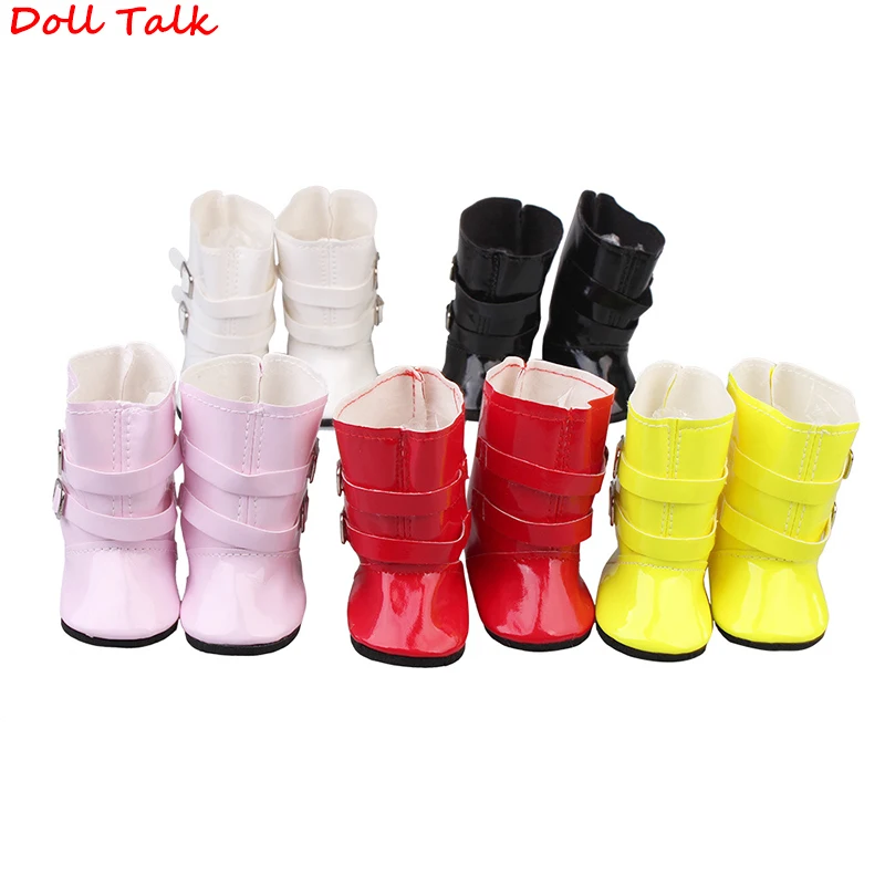 New Design Fashion Double Buckle Out Boots 7.5cm Shoes For 18 Inch American Doll Elegant Dolls Shoes For 43cm Baby Newborn Doll