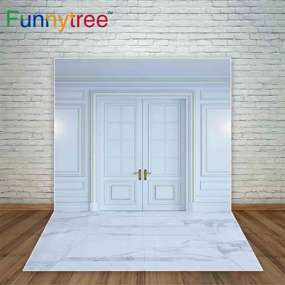 Funnytree backgrounds for photography luxurious wallpaper marble Interior of a white room with classic door photocall backdrop