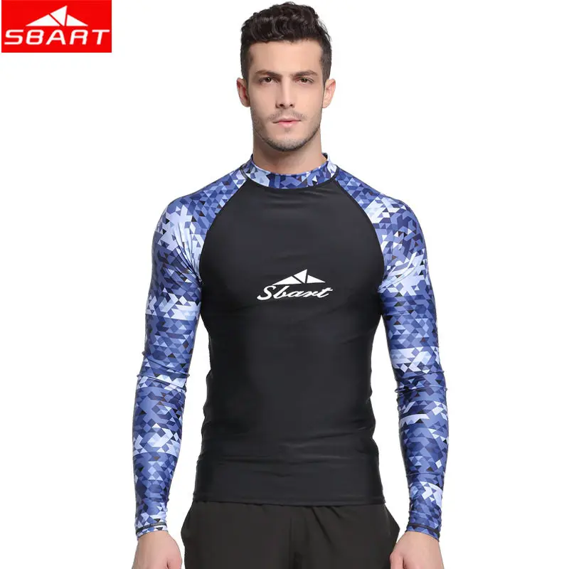 SBART Mens Top Wetsuits Lycra Quick Drying Swim Surf Dive Swimsuit T-shirt Long Sleeve Anti-UV Diving Snorkeling Bathing Suits