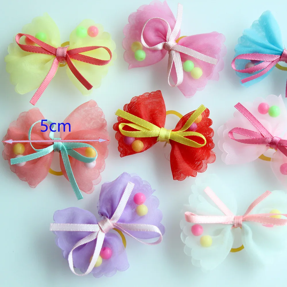 10pcs Pet hair bows Cute Chiffon dog bows Rubber bands dog hair accessories Pet grooming products Gift