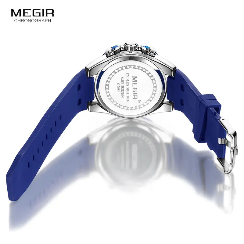 MEGIR Army Sports Waterproof Quartz Wrist Watches for Men Blue Silicone Stopwatch Relojios Masculinos Clock Luminous 2083GBE-2