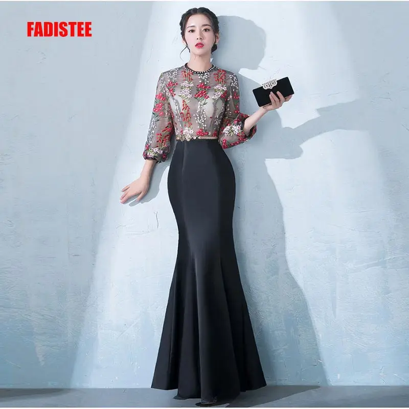 

FADISTEE 2018 autumn new arrive party prom dress Vestido de Festa black lace mermaid evening elegant 3/4 sleeves trumpet zipper