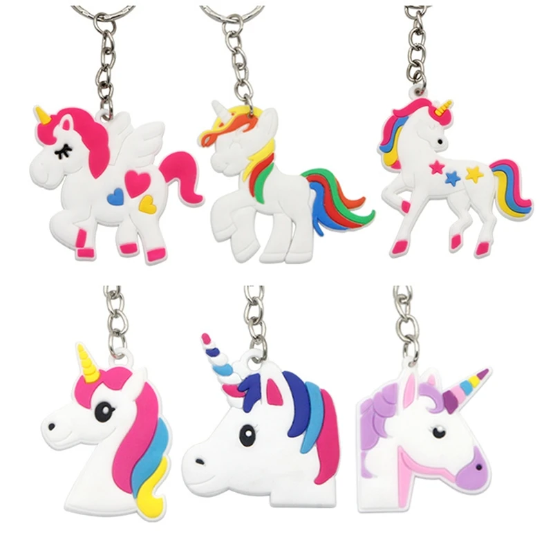 Porte-clés licorne en caoutchouc PVC, design de dessin animé créatif, à la mode, breloques de sac pour femme, porte-clés de voiture, cadeau de mariage, bibelot de fête