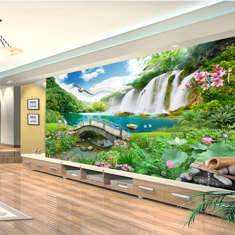 beibehang Custom wallpaper 3d photo murals picturesque landscape scenery waterfall bridge water living room wall papel de parede