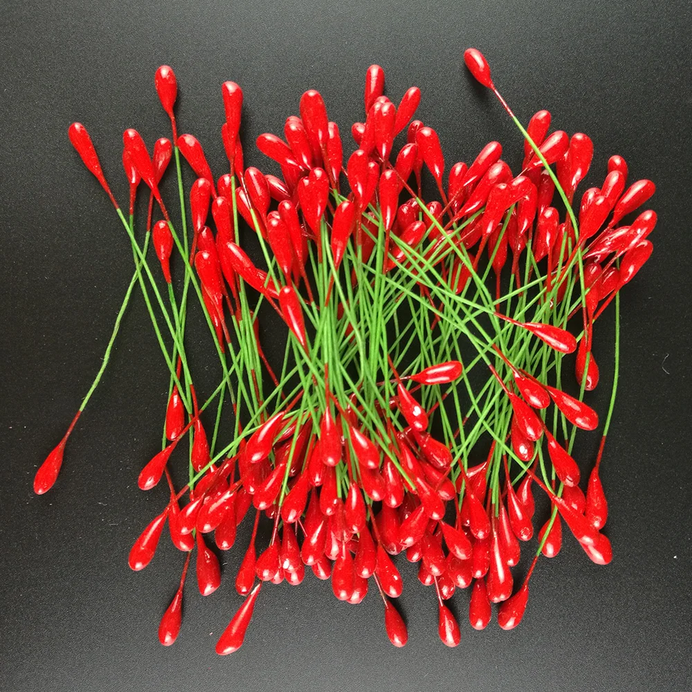 

100pcs Red Flower Stamens DIY Pearl Flower Stamen Pistil 4mm Floral Stamen Wedding Box Decoration Artificial Flower Stamens