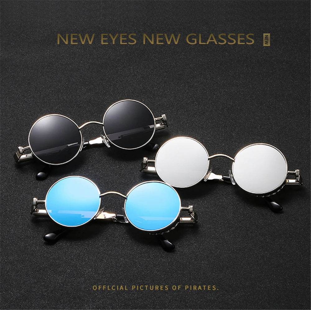 Occhiali Da Sole Steampunk Rotondi Neri – UV400, Unisex, Montatura Plastica E Metallo, Modello 5315B