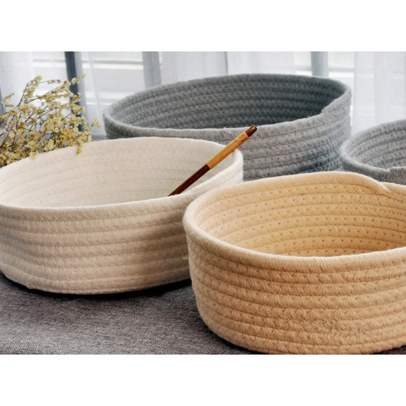 

1Pc Hand Woven Baskets Laundry Basket Storage Office Sundries Handmade Knitting Cotton Hamper Round & Boat Small Large Orgenizer