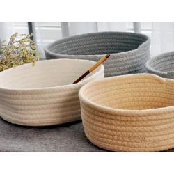 1Pc Hand Woven Baskets Laundry Basket Storage Office Sundries Handmade Knitting Cotton Hamper Round & Boat Small Large Orgenizer