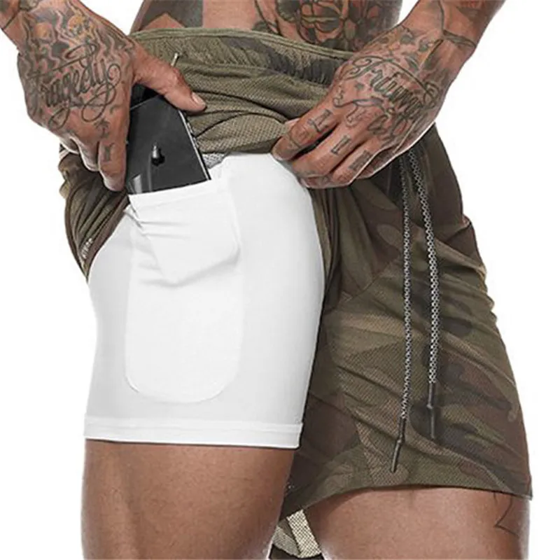 

Men Running Shorts Male 2 in 1 Sports Shorts Quick Drying Training Exercise Jogging Cycling Shorts with Built-in pocket Liner