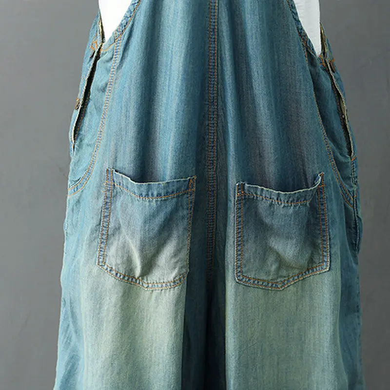 Weibliche stickerei Denim Overalls Beiläufige Breite Bein jean Hosen Overalls Große größe Hosenträger Bib Hosen Strampler