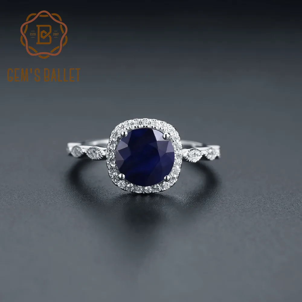 Gem's Ballet 2.57Ct Natural Blue Sapphire Ring Wedding Anniversary Gift Fine Jewelry 925 Sterling Silver Ocean Waves Rings