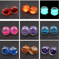 JUNLOWPY 2pcs Acrylic Liquid Blood Glitter Ear Tunnels Plugs Double Flared Ear Stretcher Saddle Plugs Gauge Piercing Body Kit