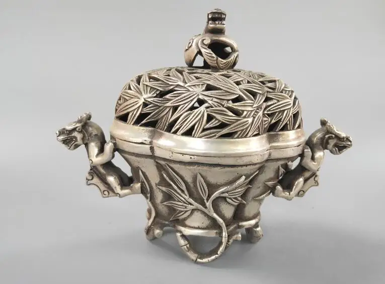 

China collectible archaize white copper bamboo incense burner