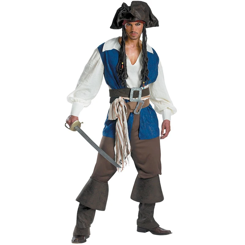 Pirates Men's Cosplay Costume Buccaneer Captain Clothes Jack Sparrow Outfit Halloween Carnival Suit Masquerade Clothing