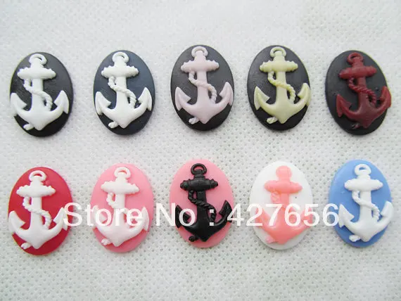 15pcs 18mmx25mm 10 Colors Oval Flatback Resin Anchor Cameo Charm Finding,Cabochon for Base setting Tray,DIY Accessory Jewelry