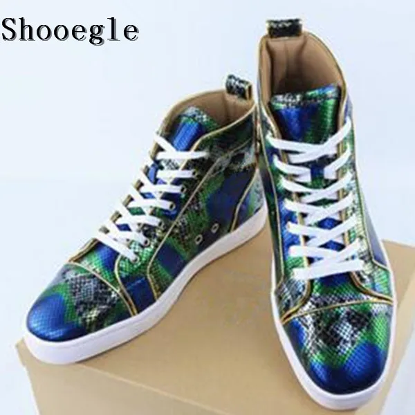 SHOOEGLE New Snakeskin Men Sneakers Casual Espadrilles Printing Platform Men Ankle Boots High Quality Shoes Zapatillas Hombre