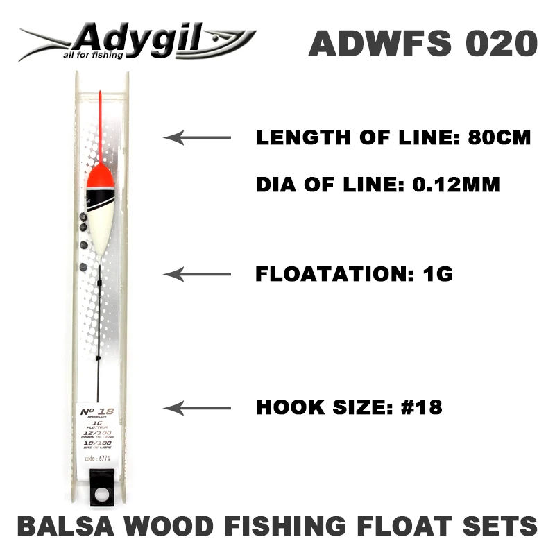 Adygil Balsa Wood Fishing Float Sets ADWFS 020 Floatation 1g Length of Line 80cm Hook Size #18 5pcs/lot