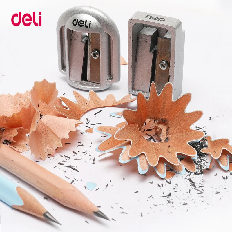 Deli Zinc Alloy Pencil Sharpener Silver Metal Sharpener School Office Sharpener Stationery Supplies