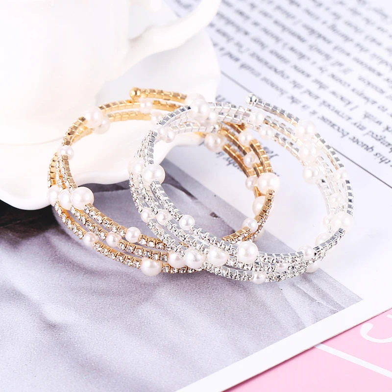 2019 Fashion Best Selling Explosion Gold Silver Imitation Pearls Cyrstal Bangle Exquisite Bracelet For Women Ethnic Jewelry