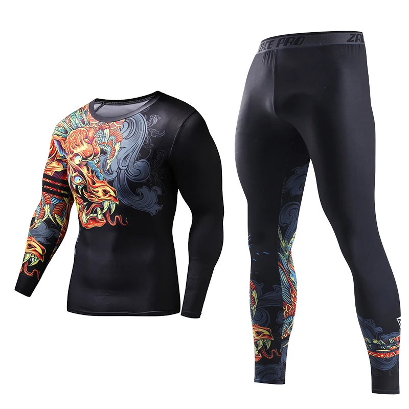 ZRCE-traje deportivo estampado en 3d para hombre, chándales de dragón chino, conjunto de compresión de dos piezas, camiseta Rashgard, conjunto de