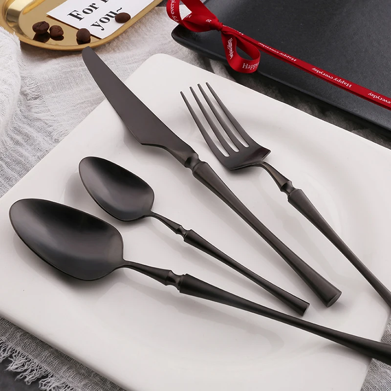 4-24pcs/set Black Dinnerware Stainless Steel Cutlery set Vintage Royal Knife and fork Party Flatware Dinning Set New Year Gift