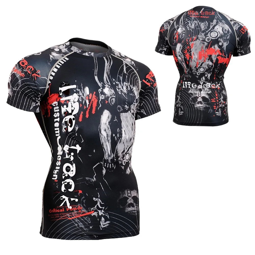 

TIME SKULL Running/Training/Cycling/MMA Shirt with Complete Graphic Compression Base Layer Bodybuilding Gym Fitness Tops Tights