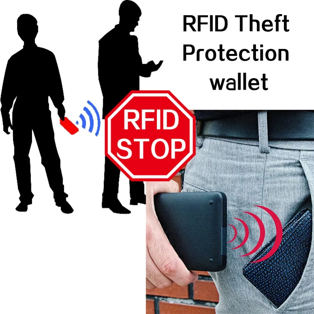 RFID 도난 방지 동전 가방 지퍼 남성용 지갑, RFID 차단 비즈니스 지갑 100% 정품 가죽 지갑