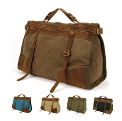 Vintage Retro Militaire Canvas + Lederen Mannen Reistassen Bagage Tassen Mannen Weekend Bag Overnight Plunjezakken Tote Leisure M314 #