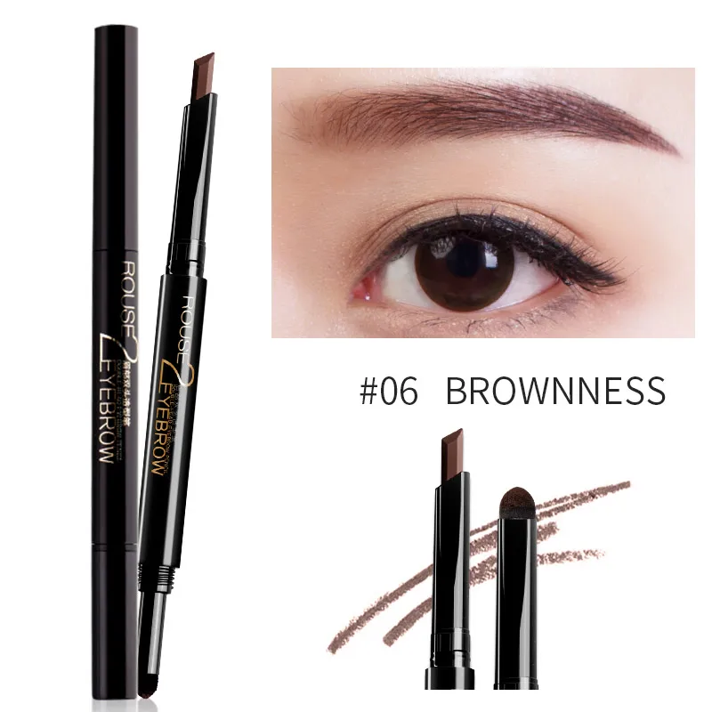 Matita per sopracciglia automatica a doppia estremità ILISYA Waterproof Natural Long Lasting Brown Pigments ruotabile Eye Tattoo Pen Cosmetic