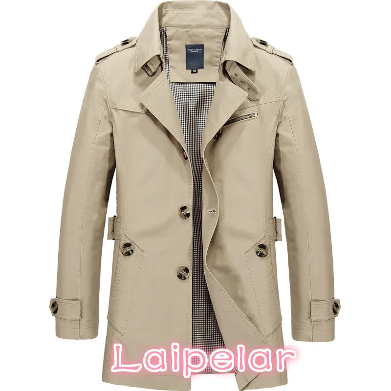 New Spring Mens Casual Trench Coat Khaki Black Longline Thin Windbreaker Coats W002 Laipelar