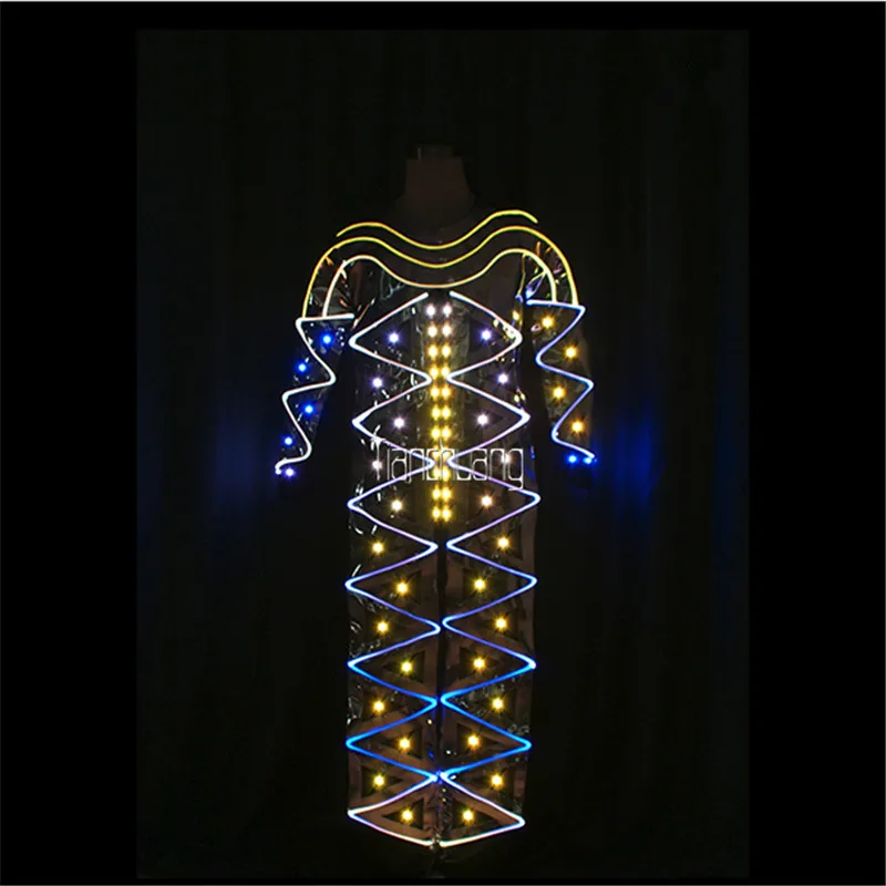 TC-172B Programmable Full color LED costumes ballroom dance light robot mens clothes dj disco stage show wears led fiber suit