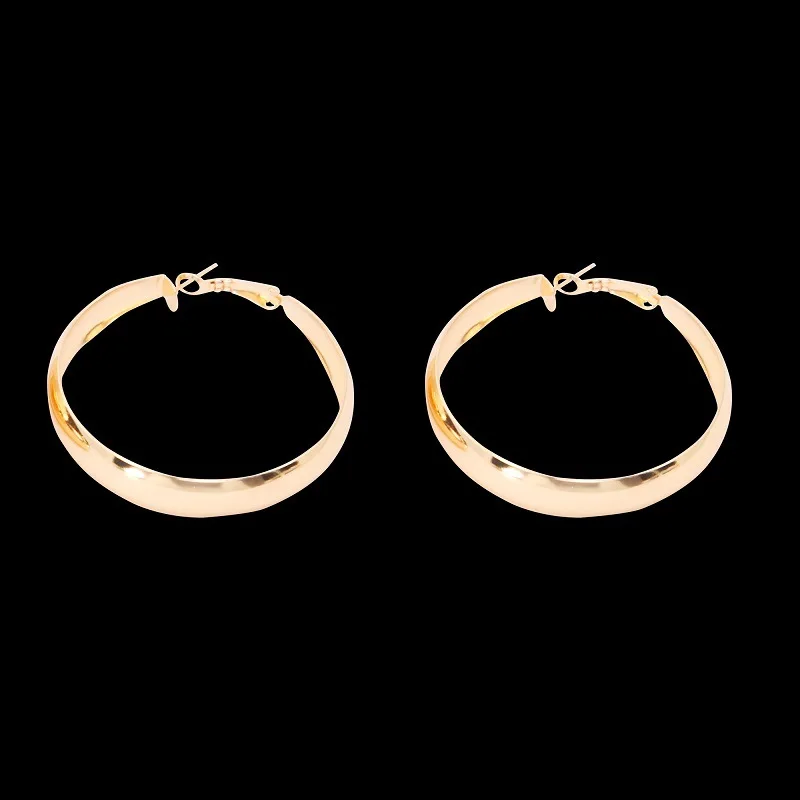 Sleek Surface Thick Metallic Golden Silver Plated Big Loop Hoop Earrings for Women