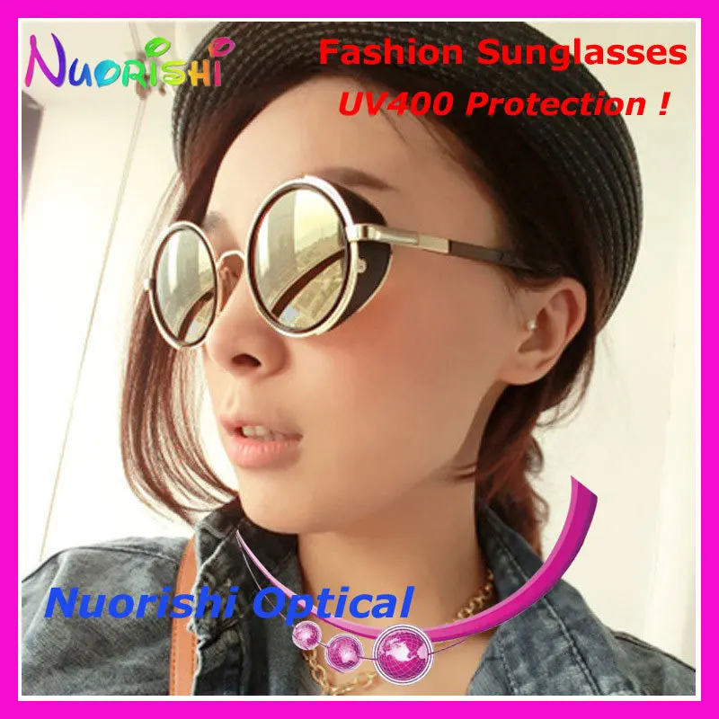 

2817 Fashion Retro Round Shape Sunglasses with leather Cover and UV400 protection Vintage Sunglasses