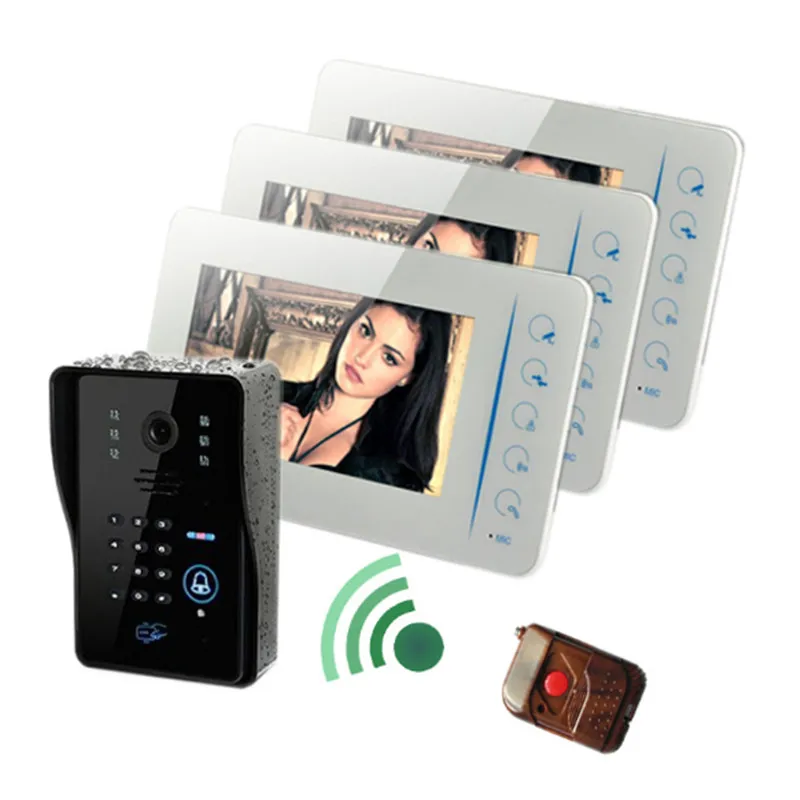 

7" 1V3 Support 4CH Extenal Camera Water-proof Intercom Video Door Phone