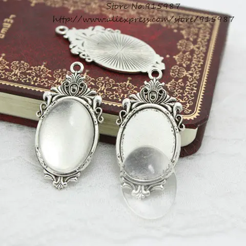 Sweet Bell 10set two color  filigree cameo cabochon 23*45mm(Fit 18*25mm)base setting pendant tray + clear glass cabochons