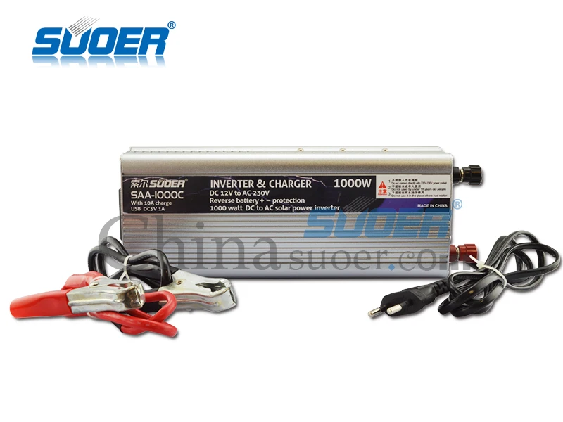 Suoer 12V 220V inverter 1000W power inverter with 10A battery charger(SAA-1000C)