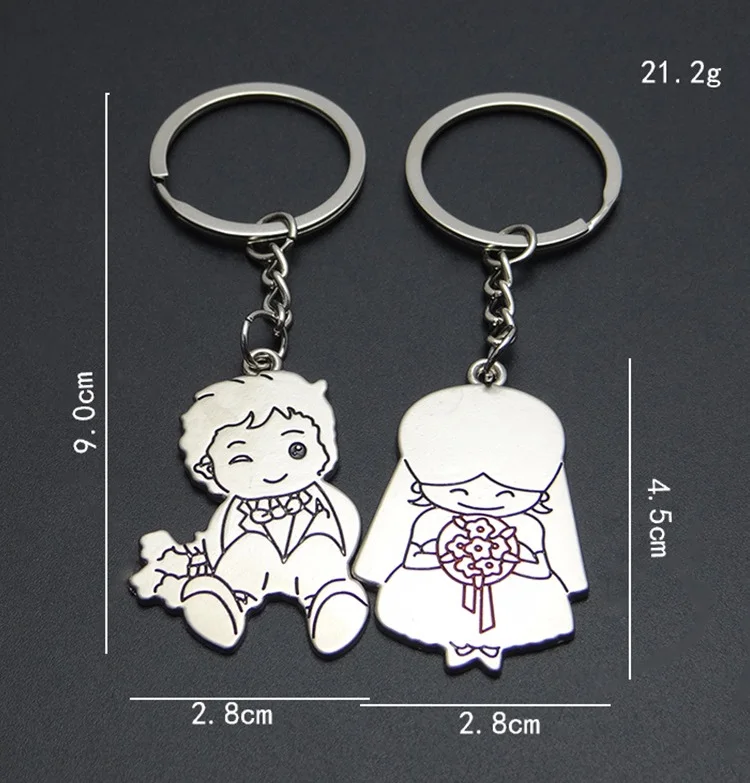 100pairs Zinc Alloy Bride and Groom Key Chains Couple Key Rings Customized Wedding Gift WB42