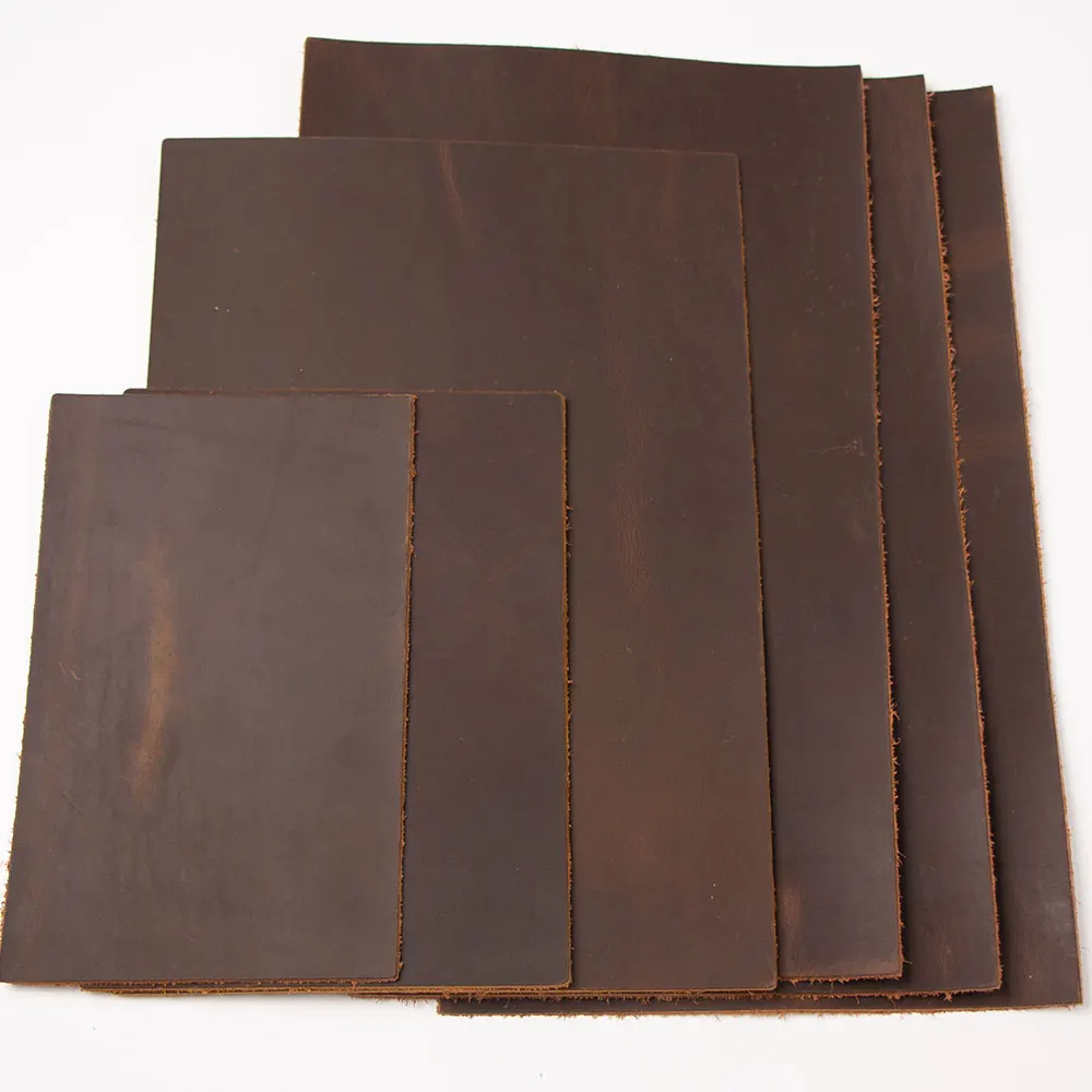 Thick cowhide genuine leather 1.8 to 2.2 mm square piece cowhide Crazy Horse First Layer Tanned cow skin hide brown