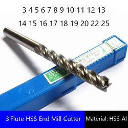 Three 3 Flute HSS End Mill Cutter CNC Bit Milling Cutter Extra Long 3 4 5 6 7 8 9 10 11 12 13 14 15 16 17 18 19 20 22 25